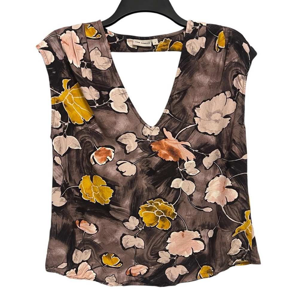 The Odells Brown Floral Cutout Blouse Top Size Small